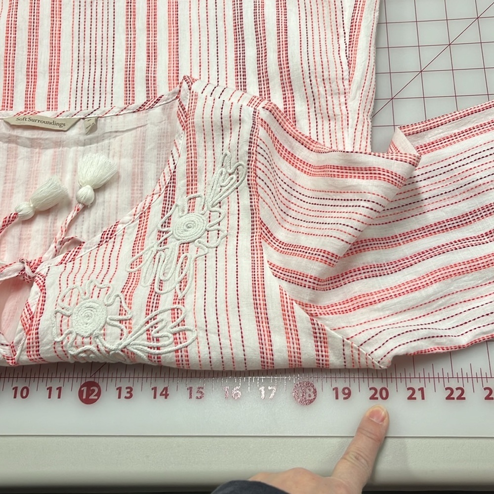 SOFT SURROUNDINGS Coastal Cottage Striped Embroidered Floral Tassel Tie Blouse M - Picture 15 of 16